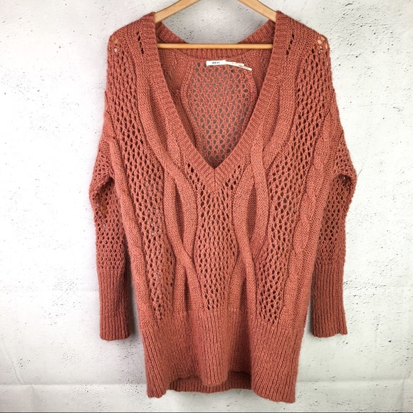 Oversize Cable Knit V Neck Sweater 